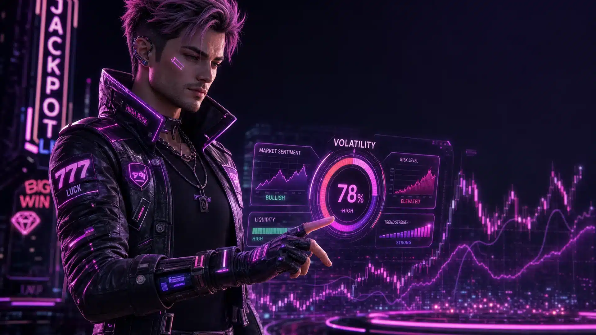 Ilustrasi cyberpunk volatilitas guide kamis malam 11 - Spinsakti