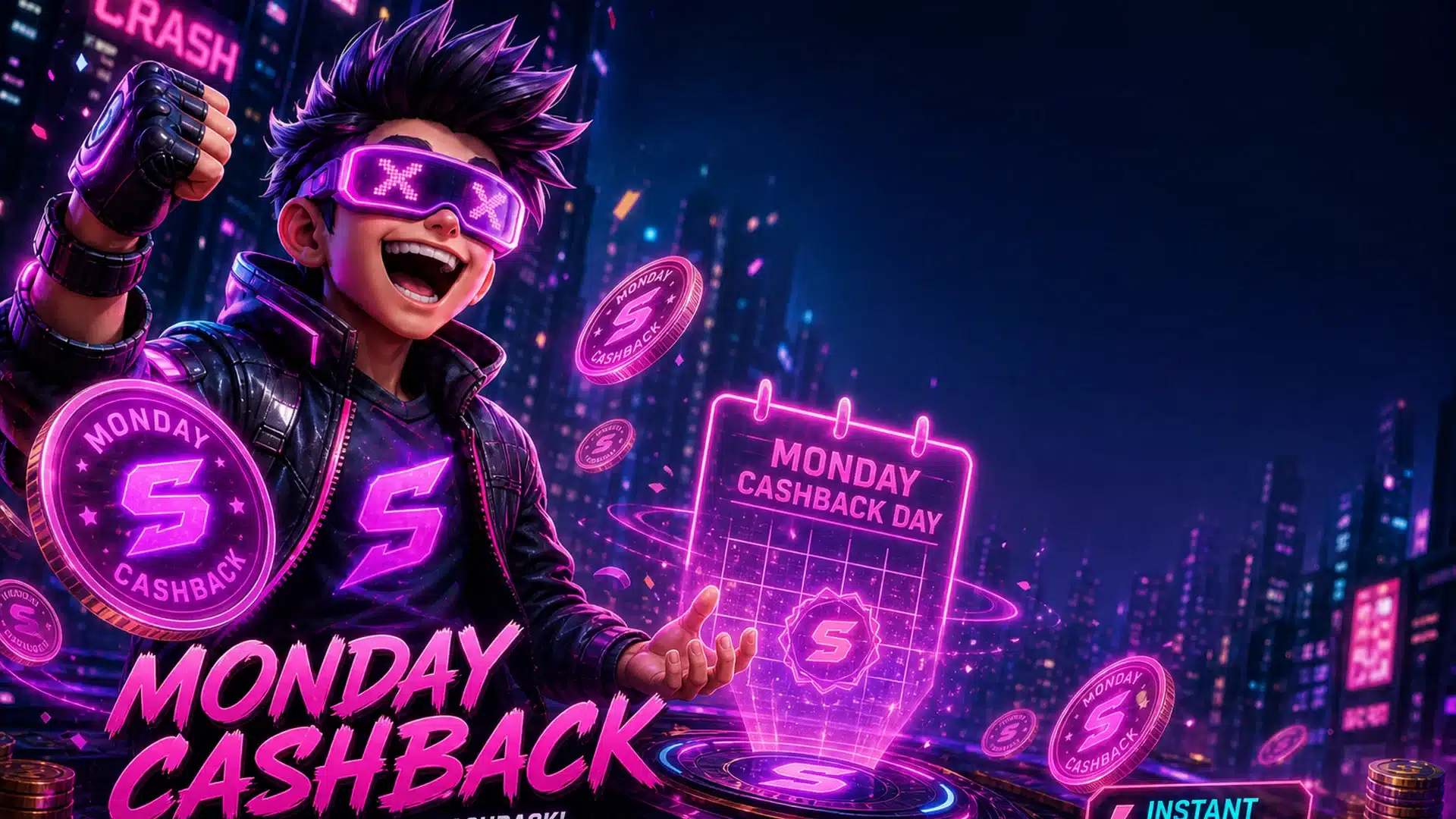 Ilustrasi cyberpunk cashback senin pasca marathon weekend - Spinsakti
