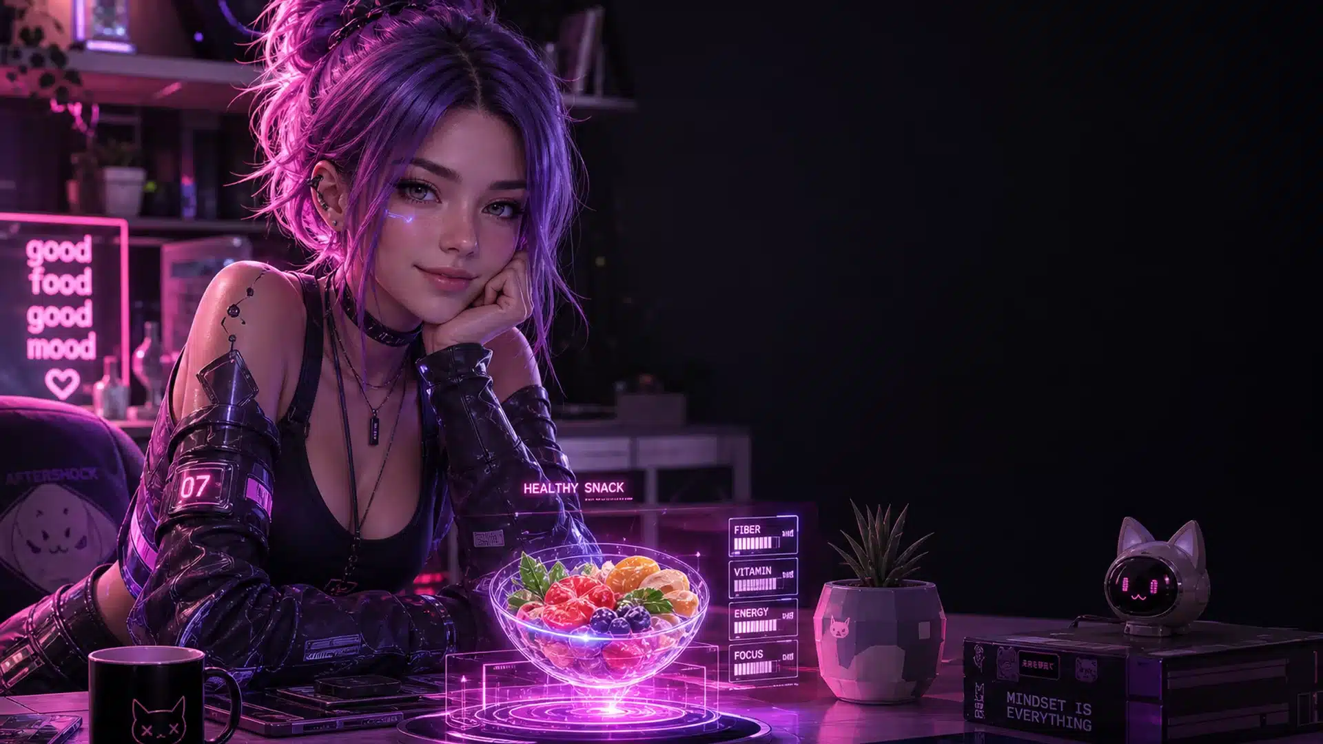 Ilustrasi cyberpunk snack sehat awal juni musim panas - Spinsakti